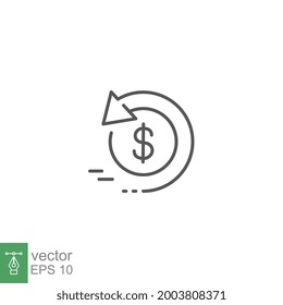 Chargeback, cashback icon, return money. Money recovery, refund tax payment. Return on investment. cash back rebate trendy style Stroke thin line Vector illustration. Design on white background. EPS10