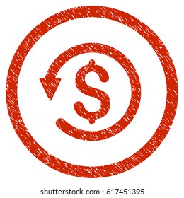 Chargeback grainy textured icon inside circle for overlay watermark stamps. Flat symbol with dirty texture. Circled vector red rubber seal stamp with grunge design.