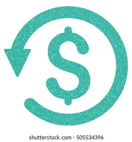 Chargeback grainy textured icon for overlay watermark stamps. Flat symbol with dirty texture. Dotted vector cyan ink rubber seal stamp with grunge design on a white background.