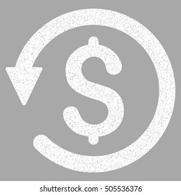 Chargeback grainy textured icon for overlay watermark stamps. Flat symbol with unclean texture. Dotted vector white ink rubber seal stamp with grunge design on a silver background.