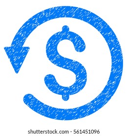 Chargeback grainy textured icon for overlay watermark stamps. Flat symbol with scratched texture. Dotted vector blue ink rubber seal stamp with grunge design on a white background.