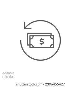 Chargeback icon. Simple outline style. Reimburse, rebate, money refund, purchase, cancel payment, transaction, business concept. Thin line symbol. Vector illustration isolated. Editable stroke.