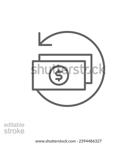 Chargeback icon. Simple outline style. Reimburse, rebate, money refund, purchase, cancel payment, transaction, business concept. Thin line symbol. Vector illustration isolated. Editable stroke.