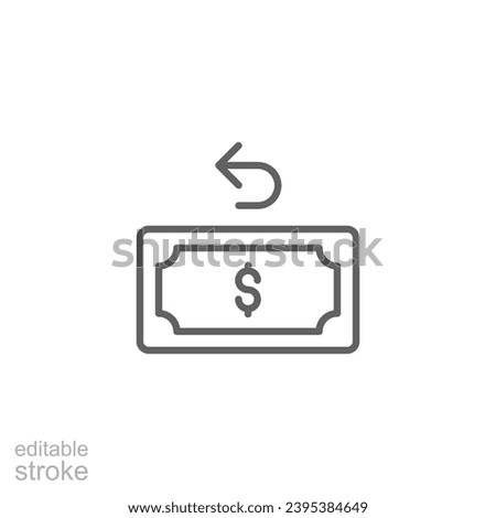 Chargeback icon. Simple outline style. Reimburse, rebate, money refund, purchase, cancel payment, transaction, business concept. Thin line symbol. Vector illustration isolated. Editable stroke.