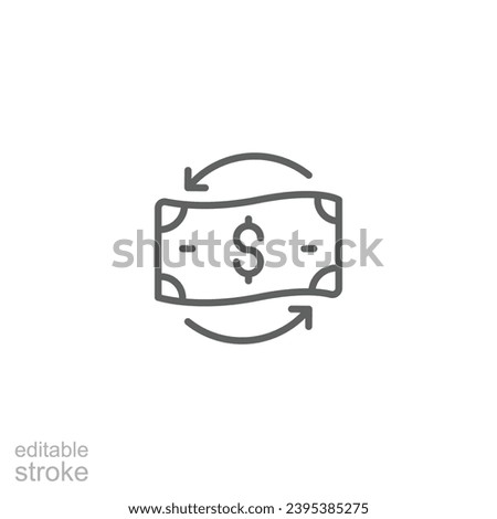 Chargeback icon. Simple outline style. Reimburse, rebate, money refund, purchase, cancel payment, transaction, business concept. Thin line symbol. Vector illustration isolated. Editable stroke.