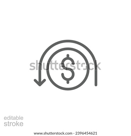 Chargeback icon. Simple outline style. Reimburse, rebate, money refund, purchase, cancel payment, transaction, business concept. Thin line symbol. Vector illustration isolated. Editable stroke.