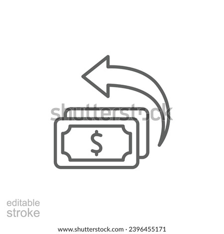 Chargeback icon. Simple outline style. Reimburse, rebate, money refund, purchase, cancel payment, transaction, business concept. Thin line symbol. Vector illustration isolated. Editable stroke.