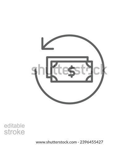 Chargeback icon. Simple outline style. Reimburse, rebate, money refund, purchase, cancel payment, transaction, business concept. Thin line symbol. Vector illustration isolated. Editable stroke.