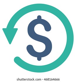 Chargeback icon. Vector style is bicolor flat iconic symbol with rounded angles, cobalt and cyan colors, white background.