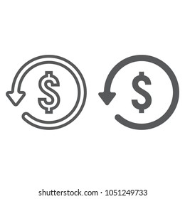 Chargeback line and glyph icon, e commerce and marketing, return on investment sign vector graphics, a linear pattern on a white background, eps 10.