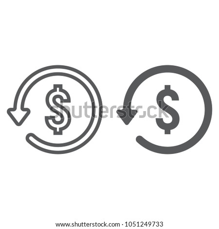 Chargeback line and glyph icon, e commerce and marketing, return on investment sign vector graphics, a linear pattern on a white background, eps 10.