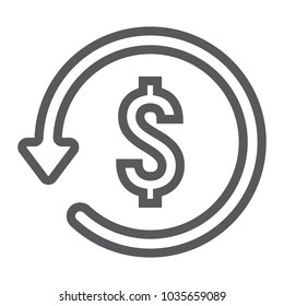 Chargeback line icon, e commerce and marketing, return on investment sign vector graphics, a linear pattern on a white background, eps 10.