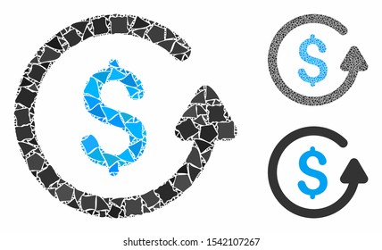 Chargeback mosaic of trembly elements in various sizes and color tints, based on chargeback icon. Vector trembly elements are united into composition. Chargeback icons collage with dotted pattern.