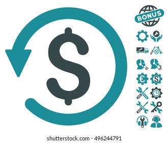Chargeback pictograph with bonus tools design elements. Vector illustration style is flat iconic bicolor symbols, soft blue colors, white background.