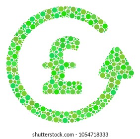 Chargeback Pound composition of dots in different sizes and green color tints. Vector dots are combined into chargeback pound mosaic. Ecology design concept.