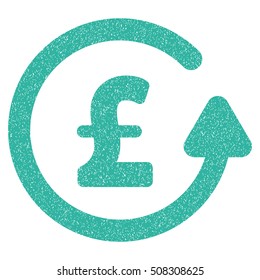 Chargeback Pound grainy textured icon for overlay watermark stamps. Flat symbol with dust texture. Dotted vector cyan ink rubber seal stamp with grunge design on a white background.