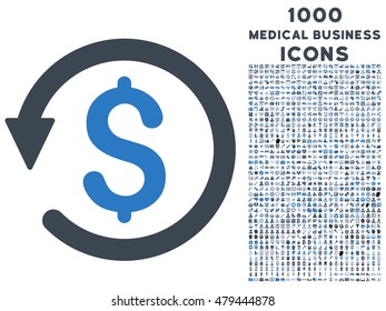 Chargeback vector bicolor icon with 1000 medical business icons. Set style is flat pictograms, smooth blue colors, white background.