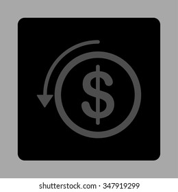 Chargeback vector icon. Style is flat rounded square button, gray and black colors, silver background.