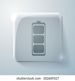 charged battery. Glass square icon with highlights