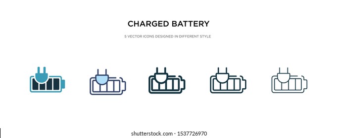 charged battery icon in different style vector illustration. two colored and black charged battery vector icons designed in filled, outline, line and stroke style can be used for web, mobile, ui