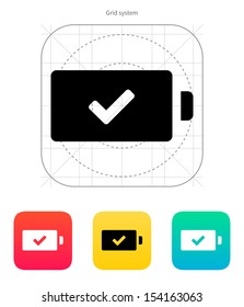 Charged battery icon on white background. Vector illustration.