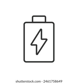  Batería cargada, en diseño de línea. Cargado, Batería, Completo, Energía, Completo, Verde sobre fondo blanco Vector. Batería cargada, icono de trazo editable.