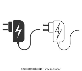 Charger adapter line icon set in modern flat style vector sign