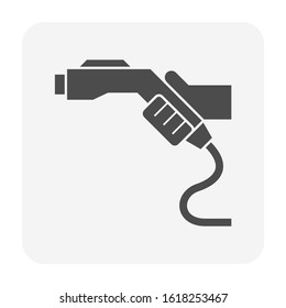 Charger Connector (J Plug) And Cable For Electric Vehicle Vector Icon. Tool For Charging Station Point To Recharge Or Supply Power Energy To Battery. Eco Clean Technology For Hybrid Engine Or EV Cars.