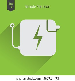 Charger Flat Icon. Simple Sign Of Battery Charging, Laptop Charger Symbol. Vector Illustration