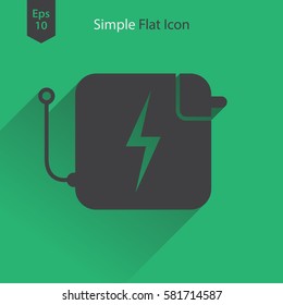 Charger Flat Icon. Simple Sign Of Battery Charging, Laptop Charger Symbol. Vector Illustration