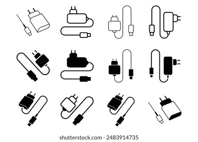 charger Flat set icon. linear style sign for mobile concept and web design. Carved crossword outline vector icon. Recreation symbol, logo

