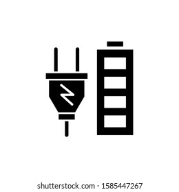 charger Icon in black flat design on white background, charger Icon Vector device is fully charged