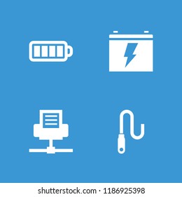 Charger icon. collection of 4 charger filled icons such as battery, phone connection cable. editable charger icons for web and mobile.