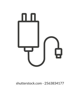 Charger Icon Depicting an Electric Plug and Cable in Black and White