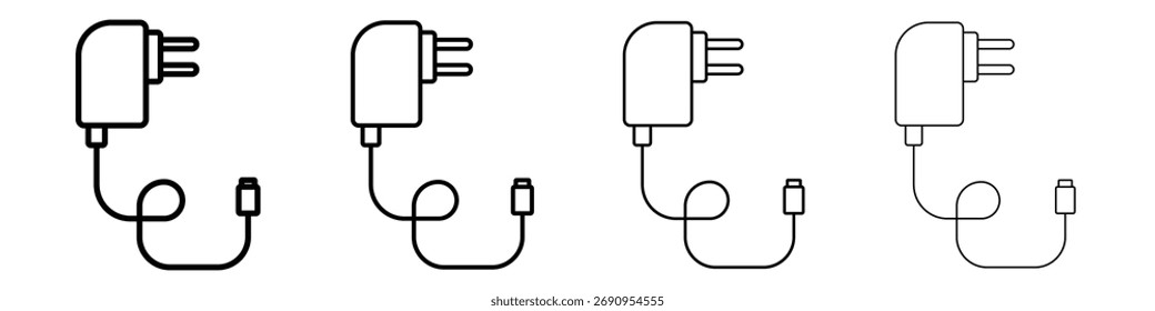 Ícone de carregador Linha fina plana vetor ilustração arte contorno conjunto