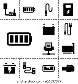 Charger icon. set of 13 filled chargericons such as battery, baterry, wire, ful battery, broken battery, phone cable, phone connection cable
