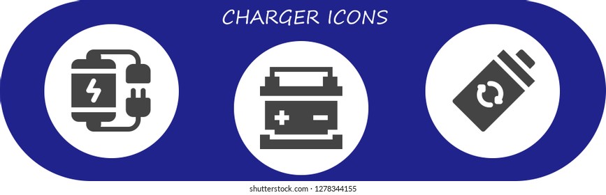  charger icon set. 3 filled charger icons. Simple modern icons about  - Battery