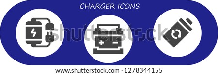  charger icon set. 3 filled charger icons. Simple modern icons about  - Battery