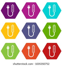 Charger icon set many color hexahedron isolated on white vector illustration