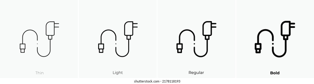 charger icon. Thin, Light Regular And Bold style design isolated on white background