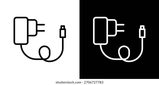 Ladegerät-Symbol. Lineares Vektorsymbol einzeln auf Schwarz-Weiß