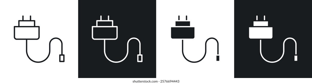 Charger icons collection in black and white solid and line style