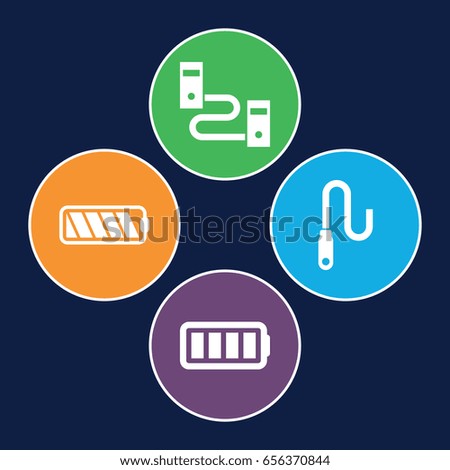 Charger icons set. set of 4 charger filled icons such as wire, ful battery, battery