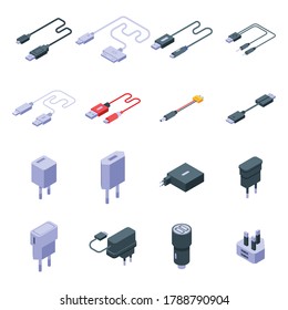 Charger icons set. Isometric set of charger vector icons for web design isolated on white background