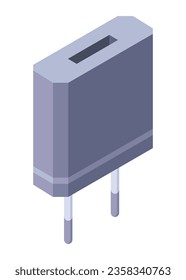 Charger isometric icon. USB socket plug in. Mobile phone charger, charging equipment. Vector illustration for web design isolated on white background