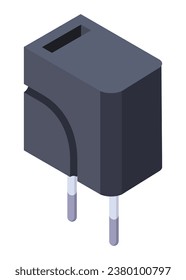Charger isometric icon. USB socket plug in. Mobile phone charger, charging equipment. Vector illustration for web design isolated on white background