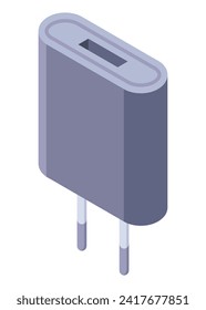 Charger isometric icon. USB socket plug in. Mobile phone charger, charging equipment. Vector illustration for web design isolated on white background