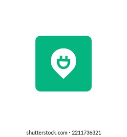 Charger location logo. location for the charger logo. Vector icon for EV charger in green color.