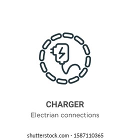 Charger outline vector icon. Thin line black charger icon, flat vector simple element illustration from editable electrian connections concept isolated on white background