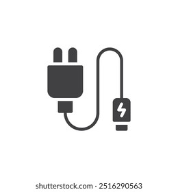 Icono del Vector del enchufe del cargador. cartel plano lleno para el concepto móvil y el Diseño web. Cargador de teléfono con un icono de glifo de cable. Símbolo, ilustración del logotipo. Gráficos de Vector